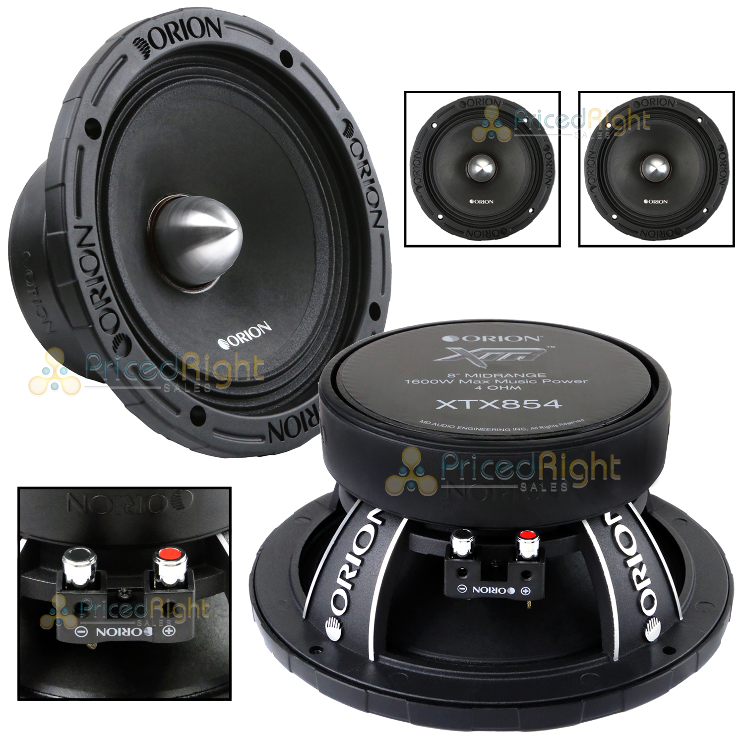 2 Orion Audio 1600 W Watt 8" Mid Range Bass Loud 4 Ohm Speakers Pair